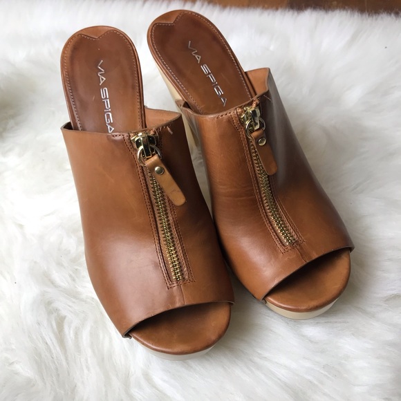 Via Spiga (N) Leather Mules Heels Sandals - Picture 2 of 6